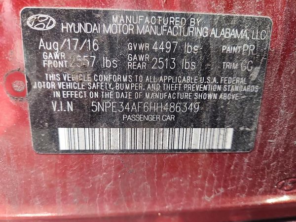 2017 HYUNDAI SONATA — VINS