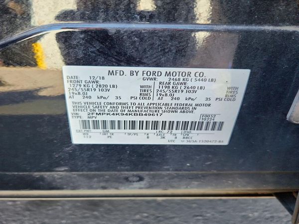 2019 FORD EDGE Titanium — VINS