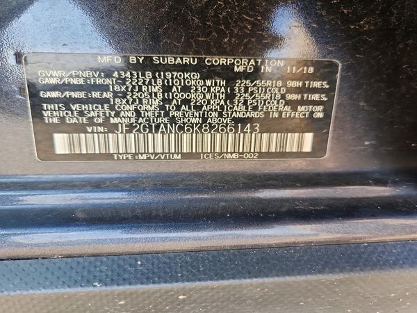 2019 SUBARU CROSSTREK Limited+ES+BSD+NAVI — VINS