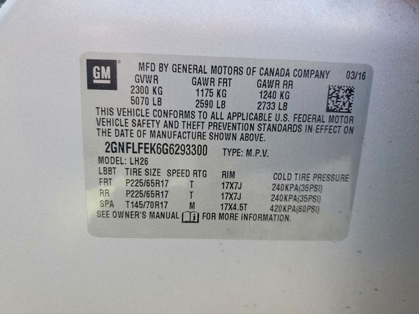 2016 CHEVROLET EQUINOX LT — VINS