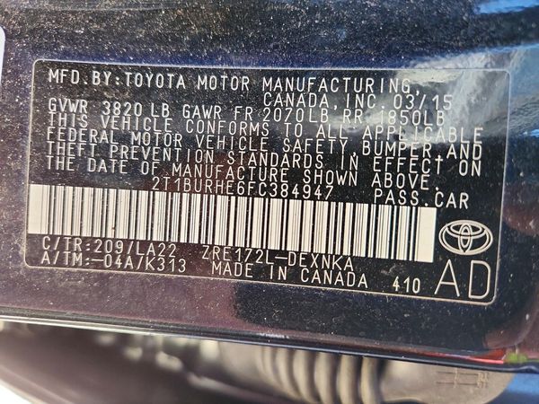 2015 TOYOTA COROLLA L/LE — VINS