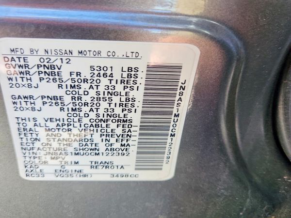 2012 INFINITI FX35 — VINS