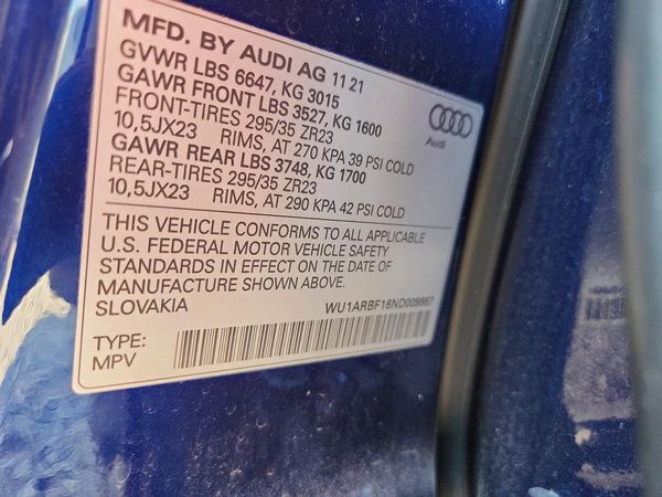 2022 AUDI RS Q8 quattro — VINS