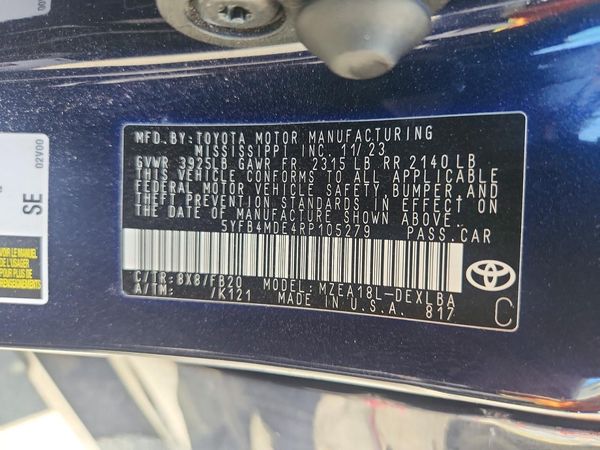 2024 TOYOTA COROLLA — VINS