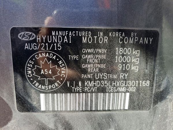 2016 HYUNDAI ELANTRA — VINS