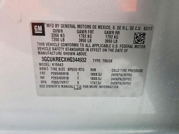 2017 CHEVROLET SILVERADO LT — VINS