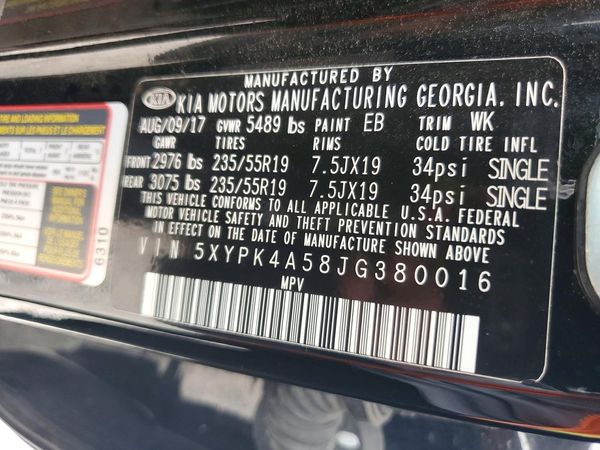 2018 KIA SORENTO SX, SXL — VINS