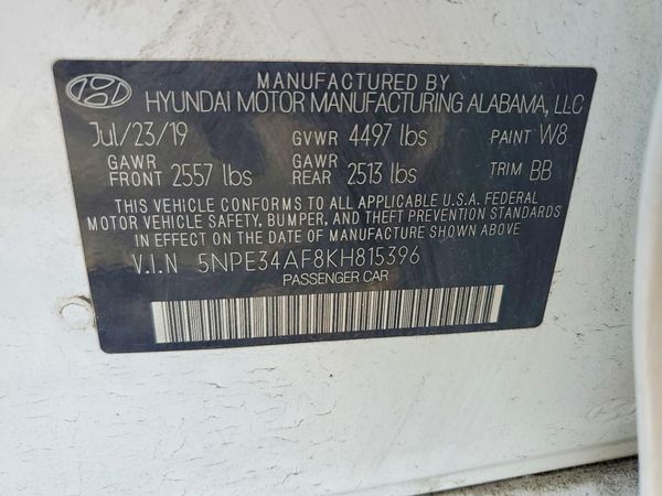2019 HYUNDAI SONATA — VINS