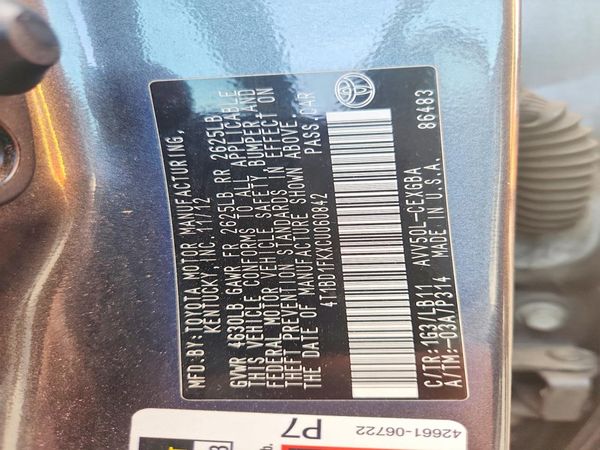 2012 TOYOTA CAMRY Hybrid — VINS