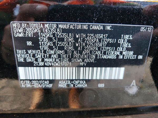 2012 TOYOTA RAV4 Standard — VINS