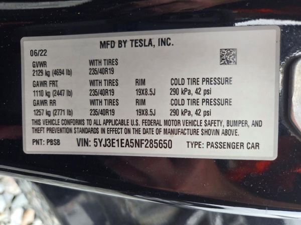 2022 TESLA MODEL 3 — VINS