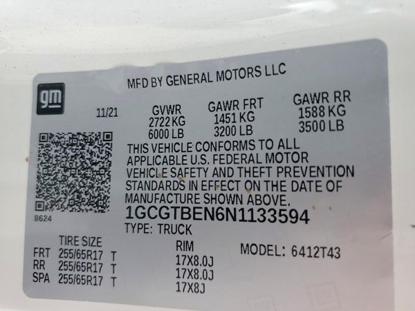 2022 CHEVROLET COLORADO Work Truck — VINS