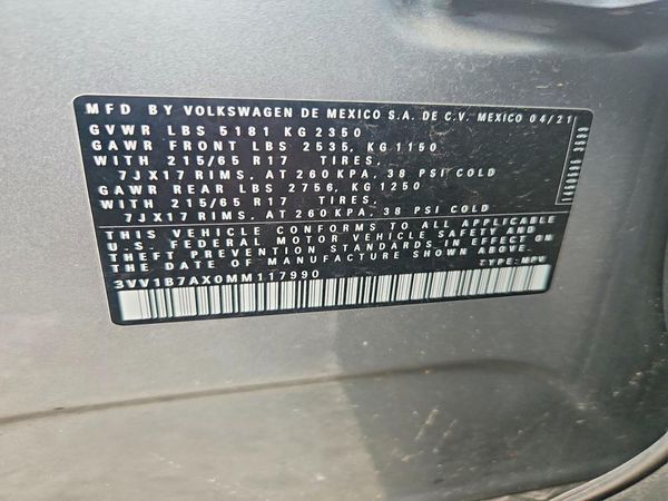 2021 VOLKSWAGEN TIGUAN S — VINS