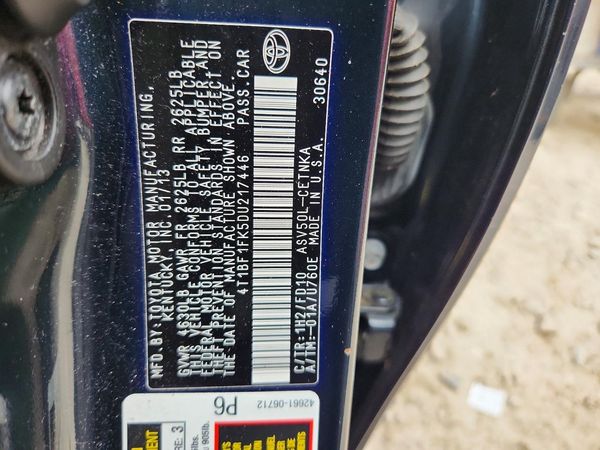 2013 TOYOTA CAMRY — VINS