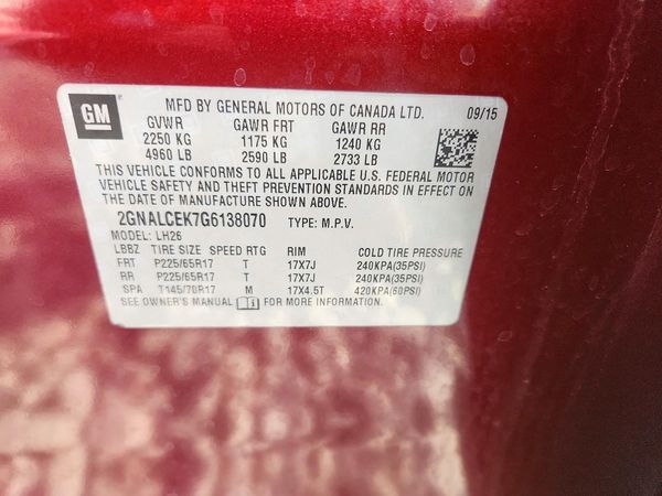 2016 CHEVROLET EQUINOX LT — VINS