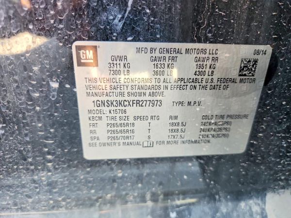 2015 CHEVROLET TAHOE — VINS