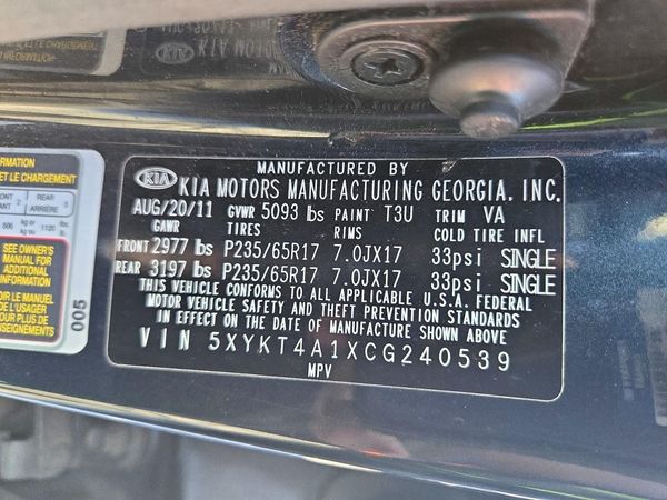 2012 KIA SORENTO GL(Middle-low grade) — VINS
