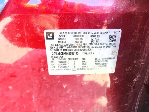 2017 CHEVROLET EQUINOX LT / FL — VINS