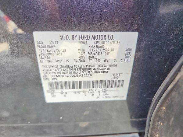 2020 FORD EDGE SE — VINS