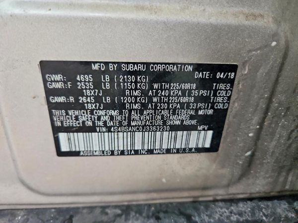 2018 SUBARU OUTBACK Limited+M/R+ES+NAVI — VINS