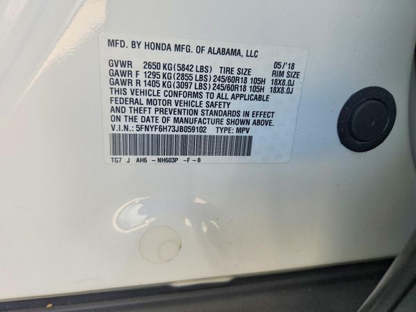 2018 HONDA PILOT EXL-N — VINS