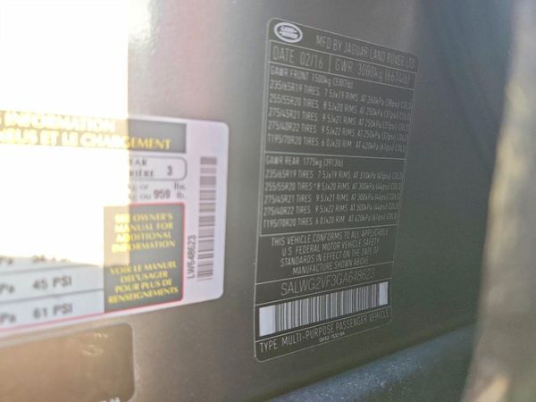 2016 LAND ROVER RANGEROVER SE — VINS
