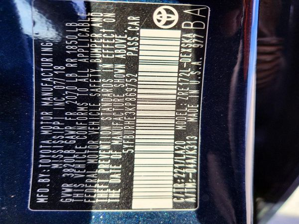 2019 TOYOTA COROLLA L/LE/SE/XLE/XSE — VINS