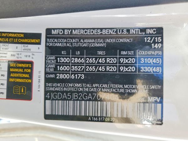 2016 MERCEDES-BENZ GLE GLE350 — VINS