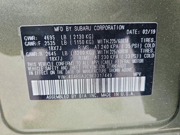 2019 SUBARU OUTBACK Limited+ES — VINS
