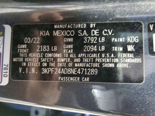 2022 KIA FORTE FE, LXS — VINS