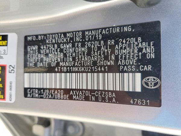2019 TOYOTA CAMRY L/LE/SE/XLE — VINS