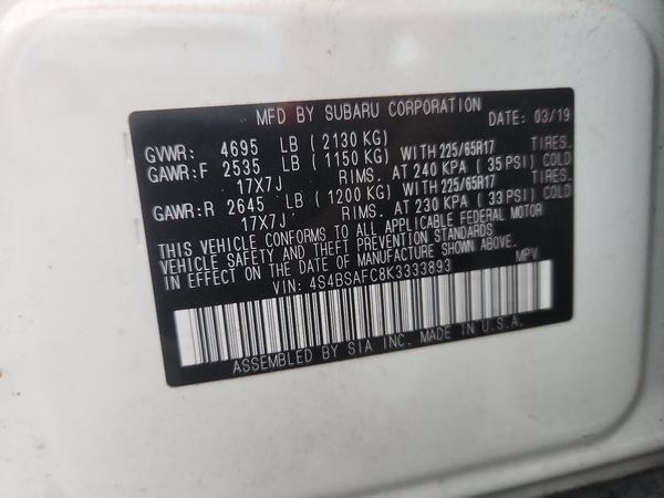 2019 SUBARU OUTBACK Premium+ES — VINS