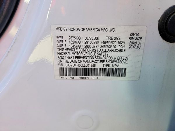 2020 ACURA MDX SH-AWD TECH 7P — VINS