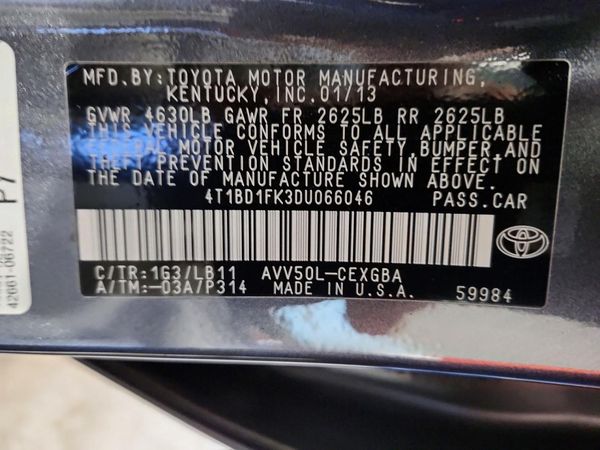 2013 TOYOTA CAMRY SOLA Hybrid — VINS