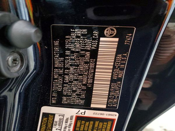 2016 TOYOTA CAMRY SOLA Hybrid — VINS