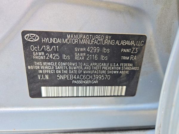 2012 HYUNDAI SONATA Middle-low level — VINS