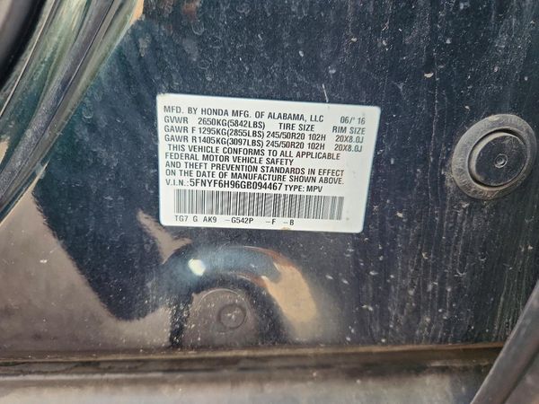 2016 HONDA PILOT TOURING — VINS