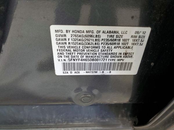 2013 HONDA PILOT EX-L with RES — VINS