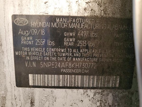 2019 HYUNDAI SONATA Eco Turbo, SE — VINS