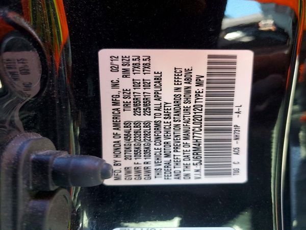 2012 HONDA CRV EX-L — VINS