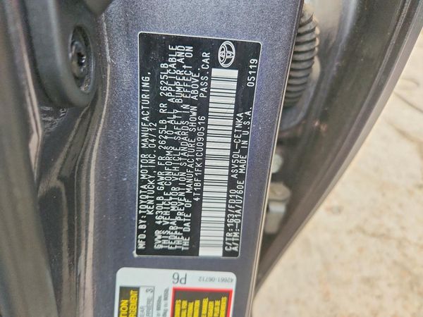 2012 TOYOTA CAMRY — VINS