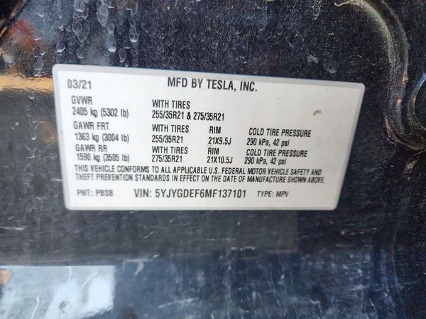 2021 TESLA MODEL Y — VINS
