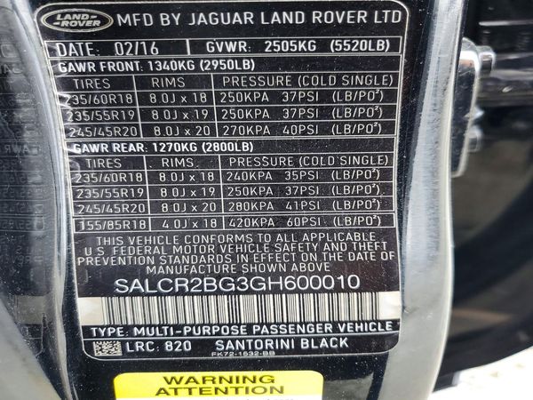 2016 LAND ROVER DISCOVERY HSE — VINS