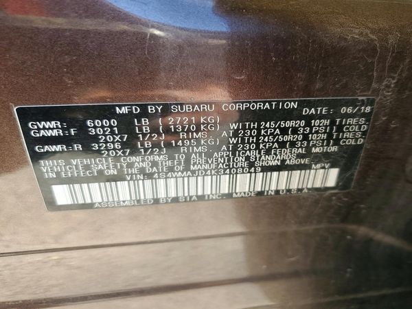 2019 SUBARU ASCENT Limited 8+ES+KA — VINS