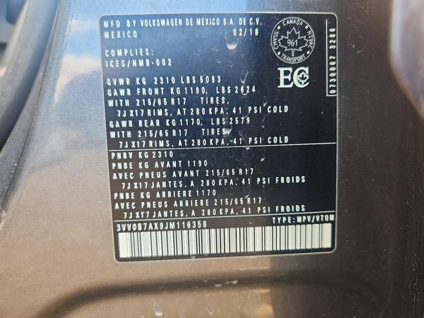 2018 VOLKSWAGEN TIGUAN 4Motion S — VINS