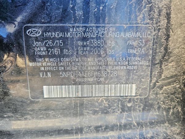 2015 HYUNDAI ELANTRA GLS(Middle) — VINS