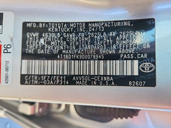 2013 TOYOTA CAMRY SOLA Hybrid — VINS