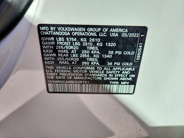 2022 VOLKSWAGEN ATLAS SE w/ Tech — VINS