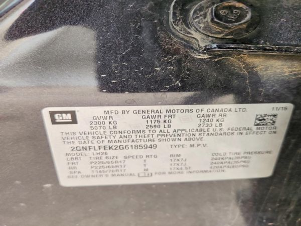2016 CHEVROLET EQUINOX LT — VINS
