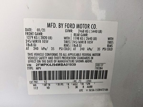 2021 FORD EDGE SEL — VINS